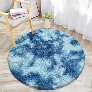 Round Rug 3 ft Blue Circle Area Rug,Tie Dyed Soft Shaggy Circle Rug Fluffy Plush Round Carpet for Kids Girls Boys Room Baby Nursery Living Room Playroom Home Decor (2'11" (Round))