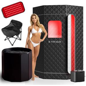 Upgraded Steam Sauna Portable with Red Light Therapy with Ice Bath Tub for Home Personal Home Spa Contrast Therapy (Black)