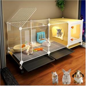 Luxury Villa Rabbit cage with Wheels, Guinea Pig cage | complimentary Food Bowl, Bed. Suitable for Hamsters, Chinchillas, Squirrels, Hedgehogs, Ferrets, CatsMouse