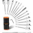 14-Piece Spade Drill Bit Sets with 6 Extension, Paddle Flat Bit for Hole Cutter Woodworking, 1/4" to 1-1/2", Quick Change 1/4 inch Hex Shank, Nylon Storage Pouch Included
