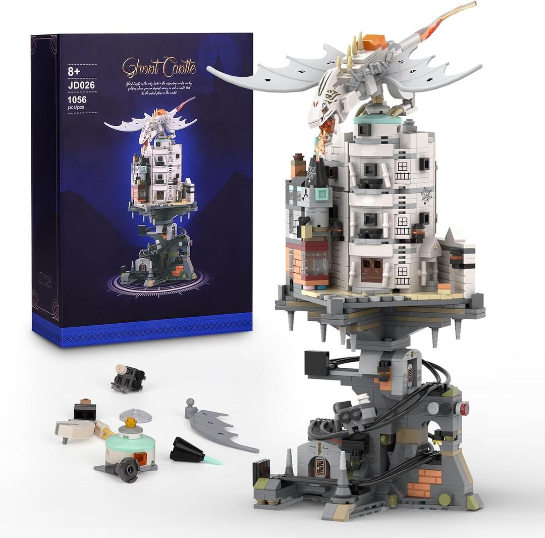 MOC Castle Wizarding Bank Building Set, Collectible Magic White Dragon Architecture Display Model, Compatible with Lego Adults, Ideal Christmas Birthday Gift Toy for Kids Boys 8-14 (1056 PCS)