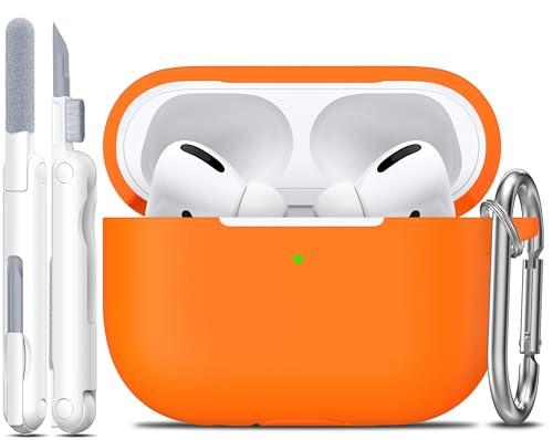 R-fun for AirPods Pro 2nd/1st Generation Case with Cleaner Kit,Soft Silicone Protective Case Cover for Apple AirPod Pro 2/1 for Women Men,AirPods Pro Case Accessories with Keychain,Orange
