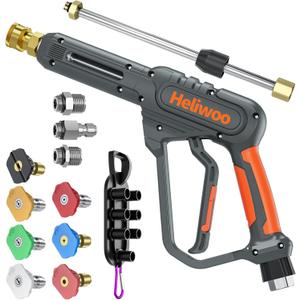 High Pressure Washer Gun with Swivel Ends, Power Washer Gun with M22 14mm & 15mm Fitting, 3/8" Swivel USA-NPT Thread, 7 Nozzle Tips, Replacement Extension Wand - 3600PSI/5.5 GPM