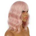 Short Bob Wigs with Bangs for Women Loose Wavy Wig Curly Wavy Shoulder Length Bob Synthetic Cosplay Wig for Girl Colorful Costume Wigs (Peach Fuzz)
