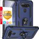 TJS Compatible with LG K51 Case, LG Q51 Case, LG Reflect Case, with [Tempered Glass Screen Protector][Metal Ring][Magnetic Support] Kickstand Heavy Duty Drop Protector Phone Case (Blue)