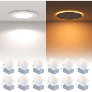 12 Pack Recessed Lighting 6 Inch with Night Light, 6 Inch LED Recessed Lights 5CCT Dimmable 2700K/3000K/4000K/5000K/6000K, 15W 1200LM Ultra Thin Recessed Lighting - ETL and Energy Star Certified