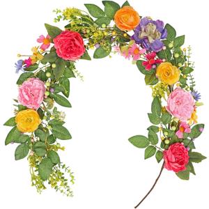 Briful Floral Peonies Garland for Mantle Door Decor, 5.17ft Spring Flowers Faux Garlands for Wedding Centerpiece Table Decorations (Red)