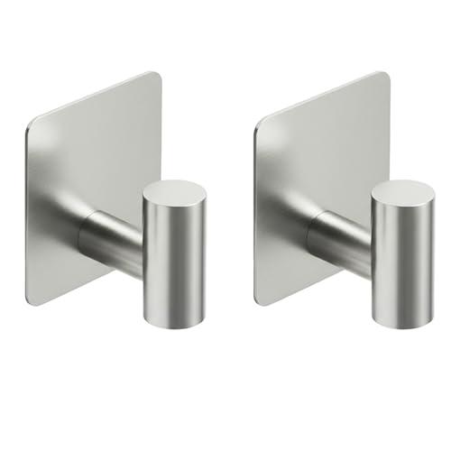 Rise age Adhesive Towel Hooks, Heavy Duty Stick on Towel Hooks for Bathrooms Wall Waterproof Adhesive Shower Hooks for Hanging Loofah, Clothes, Robes(Silver 2 Pcs)
