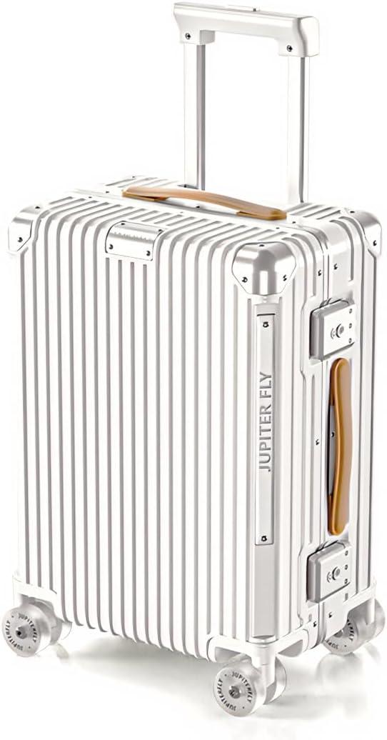 Carry On Luggage with Spinner Wheels and TSA Approved PC Hard Shell Suitcase with Aluminum Frame Zipperless Lightweight Luggage for Business Travel (White, 20in)