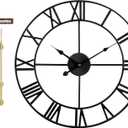 1st owned Large Wall Clock Metal Retro Roman Numeral Clock, Modern Round Wall Clocks Almost Silent, Easy to Read for Living Room/Home/Kitchen/Bedroom/Office/School Decor (Black, 24 Inch)