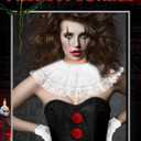 Jecery 6 Pcs Women's Creepy Clown Halloween Costume Accessories Gloves, Collar, Pompoms, Thigh Stockings for Cosplay Party