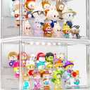 Acrylic Display Case for Collectibles with LED Light, 3 Layer Adjustable Figure Display Case with Magnetic Door, Lighted Display Box Stackable Clear Blind Box for Action Figure, Popmart, 2 Pack