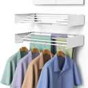 Laundry Drying Rack, Collapsible Wall Mounted Clothes Drying Rack - Drying Rack Clothing Foldable,Space Saving, 32" Wide, 13.2 Linear Ft, 5 Aluminum Rods, 60 lb Capacity (White, 32"), 31.5 Inch