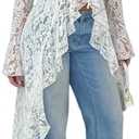 MakeMeChic Women's Floral Lace Tops Tie V Neck Blouse Long Sleeve Ruffle High Low Elegant Shirt, L