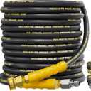 TechSweepPro 4200PSI Pressure Washer Hose 50FT with 3/8" Swivel Quick Connect for Cold/Hot Water, Kink Resistant Steel Wire Braided,1/4" Wear Resistant Power Washer Hose with 2 M22 14mm Adapter Set