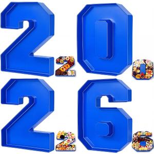 Tellingyou 2026 Charcuterie Number Fillable Plastic Boxes 13.7" Graduation Large Fillable Tray Numbers for Chocolate Candy Snack Grad Party Supplies(Royal Blue)