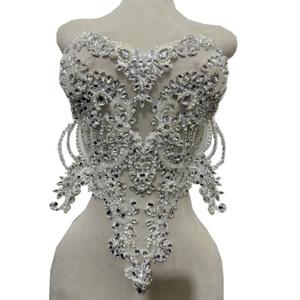 Handmade red/Blue/Gold/Green Rhinestones lace Bodice Applique Sewing Beads Crystal Trim Patches Accessory for Dress Clothes (Blue) Handmade red/Blue/Gold/Green Rhinestones lace Bodice Applique Sewing Beads Crystal Trim Patches Accessory for Dress Clothes (Blue)