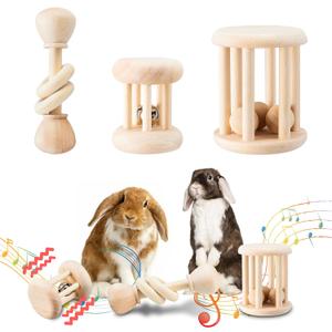 3 Pcs Wooden Bunny Toys - Safe Rabbit & Guinea Pigs Teeth Grinding Toys for Chinchillas, Hamsters & Small Animals - Indoor & Outdoor 3 Pcs Wooden Bunny Toys - Safe Rabbit & Guinea Pigs Teeth Grinding Toys for Chinchillas, Hamsters & Small Animals - Indoor & Outdoor