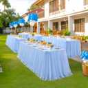 6ft Baby Blue Tulle Tablecloths for Rectangle Tables Light Blue Table Cloths Rectangle Wrinkle Free Stretch 6 Foot Table Cover with Tutu Skirt for Baby Shower Boy Birthday Party Banquet Buffet Cake