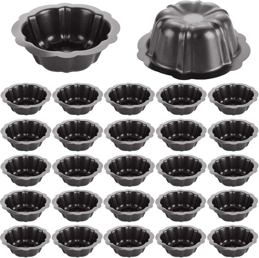 DAJAVE 24 Pack Mini Fluted Cake Pan 4.7 Inch Nonstick Cake Pans Carbon Steel Mini Flan Molds Pan, Cake Mold Baking Mold for Cupcake, Bavarois, Brownie