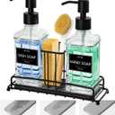 Kitchen Soap Dispenser Set,Kitchen Soap Dispenser with Sponge Holder,Hand and Dish Dispenser Set,Instant Dry Tray, Clear