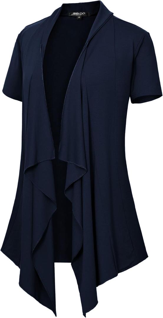 Women's Short Sleeve Draped Open Front Cardigan Lightweight Summer Vest for Women (X-Large, Navy Blue)