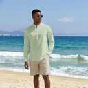 COOFANDY Men's Casual Henley Shirts Long Sleeve Band Collar Lightweight Beach Shirts Summer T-Shirts (XXL)