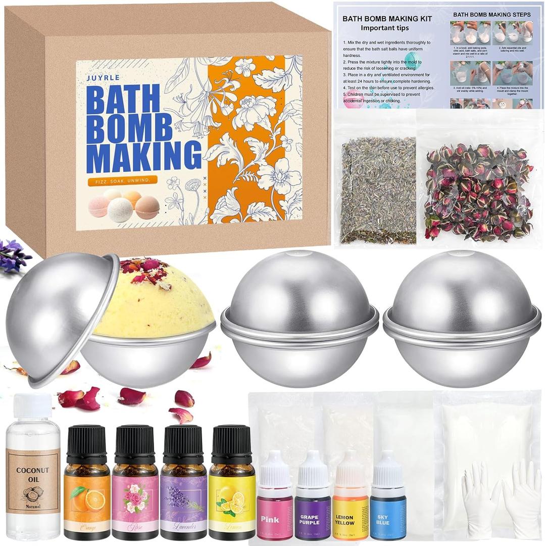 Bath Bomb Making Kit- DIY Bath Bomb Kit for Women, Make Your Own Bath Bombs, Bath Bomb Craft Kits with Bath Bomb Molds, Soap Making Kits, Bath Bomb Making Supplies Gifts for Girls Women