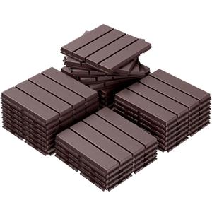 Goovilla 27 sq. ft Plastic Interlocking Deck Tiles27PCS Waterproof Patio Balcony Flooring, 12"x12" Outdoor Interlocking Deck Tile for All Weather Porch Poolside Grass Dirty, Decking Tiles, Dark Brown