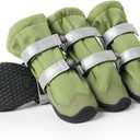 Spark Paws Dog Rainboots, Waterproof Dog Shoes for Medium to Large Dogs, Non Slip, Dog Booties and Paw Protectors - 4PCS Doggie Hiking Boots with Reflective Straps - Green - Size 4
