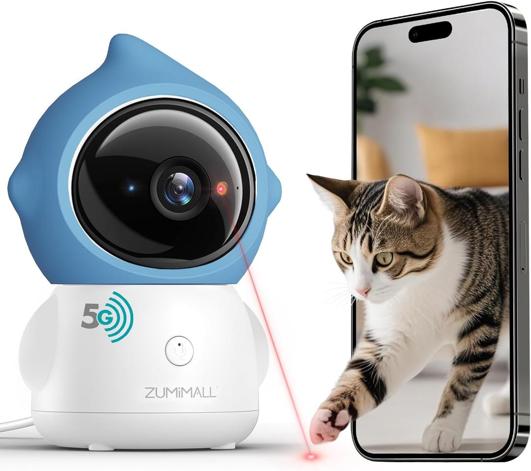 ZUMIMALL Pet Camera Indoor, 5G/2.4G WiFi Camera for Dog/Cat with Laser Toy, 3MP Pet Security Cameras with Phone App, 2-Way Talk, Auto Tracking, Pet/PIR/AI Detection, Privacy Protect, Alexa/ONVIF/Cloud