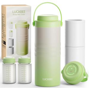 LUCKBEE Portable Breastmilk Cooler - 16oz Breast Milk Cooler Bottle with LCD Temp Display Cooling up to 24 Hours, Breastmilk Chiller with 2pcs Milk Storage Bottles, Breastfeeding Essentials for Baby (Green)