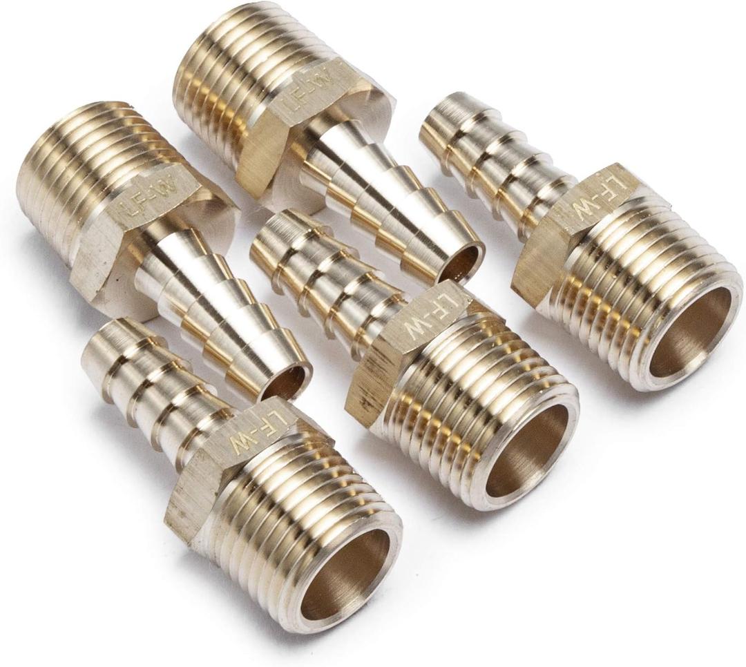 LTWFITTING LF Brass Barbed Fitting Coupler/Connector 5/16" Hose Barb x 3/8" Male NPT Fuel Gas Water (Pack of 5)