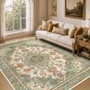 8x10 Area Rugs for Living Room, Boho Washable Carpets, Green Orange Beige