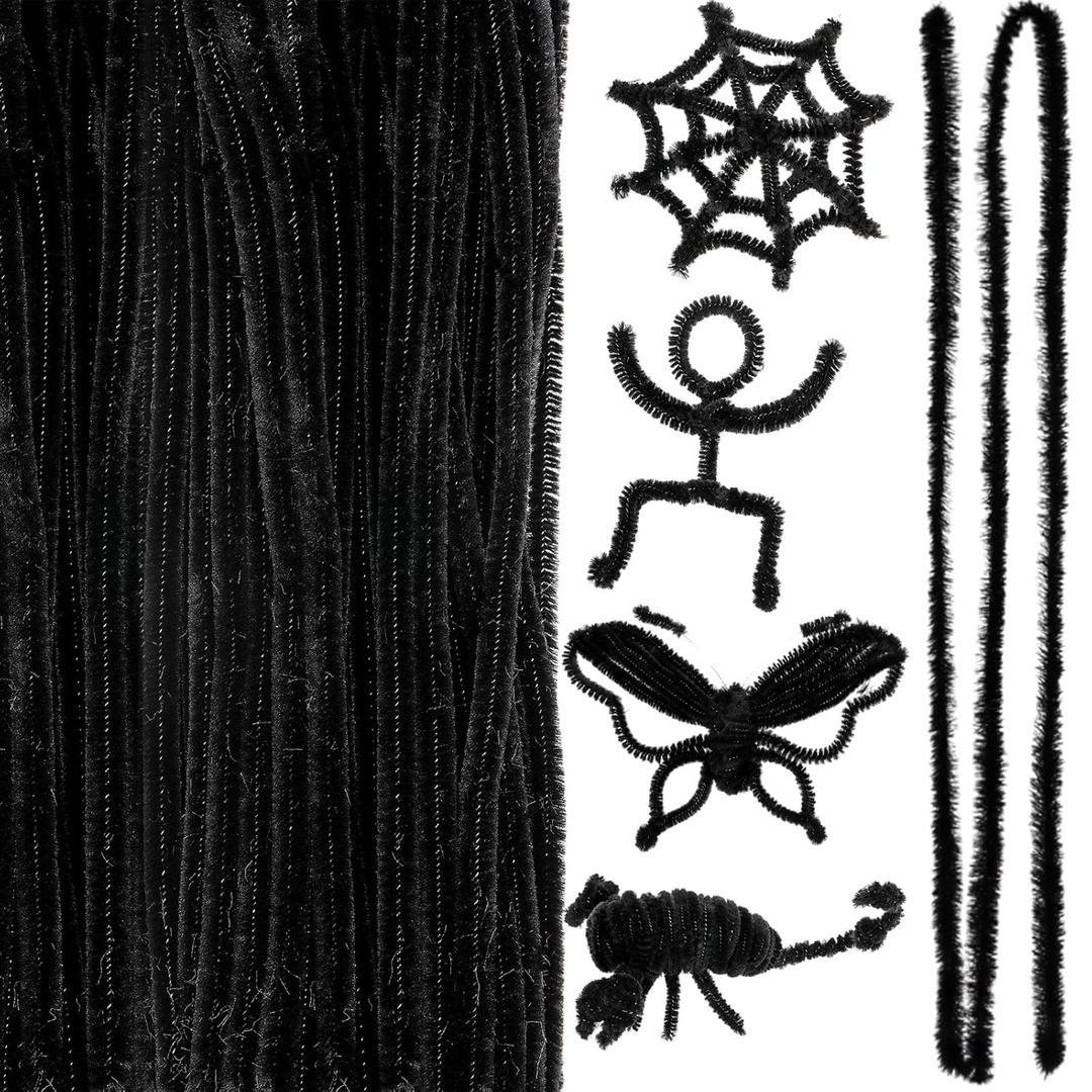 100 Pcs Extra Long Pipe Cleaners 36 Inch 6 mm Chenille Stem Craft Supplies Fuzzy Sticks for Beginners Hair DIY Arts Project Supplies Decorations(Black)