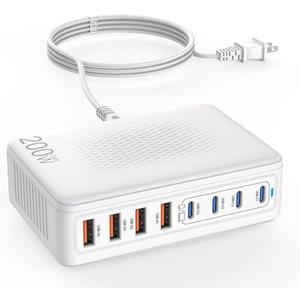 USB C Charger Block,200W GaN 8 Port USB C Charging Station USB Hub Block Cube Type C & USB A Wall Charger Power Adapter for Multiple Devices Apple iPhone 16/15/14,Steam Deck,MacBook Pro/Air,iPad Pro