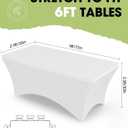 Pureegg Spandex Tablecloth 6ft - 6 Pack, Fitted and Stretch Table Cover for Rectangle Tables, Wrinkle-Resistant and Secure Fabric for Outdoor, Picnic, Party, Wedding, Banquet and Birthday, White