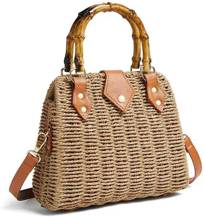 ZIDE Straw Crossbody for Women Woven Summer Beach Handmade Wicker Rattan Bamboo Joint Bag Boho Satchel for summer Holiday (Brown)