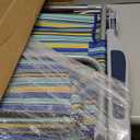 Backpack Beach Chair for Adults, Folding Beach Chair with 4 Positions, Heavy Duty Chair with Large Cooler Pouch Support to 350LBS (Stripes_Blue&Cyan&Yellow)