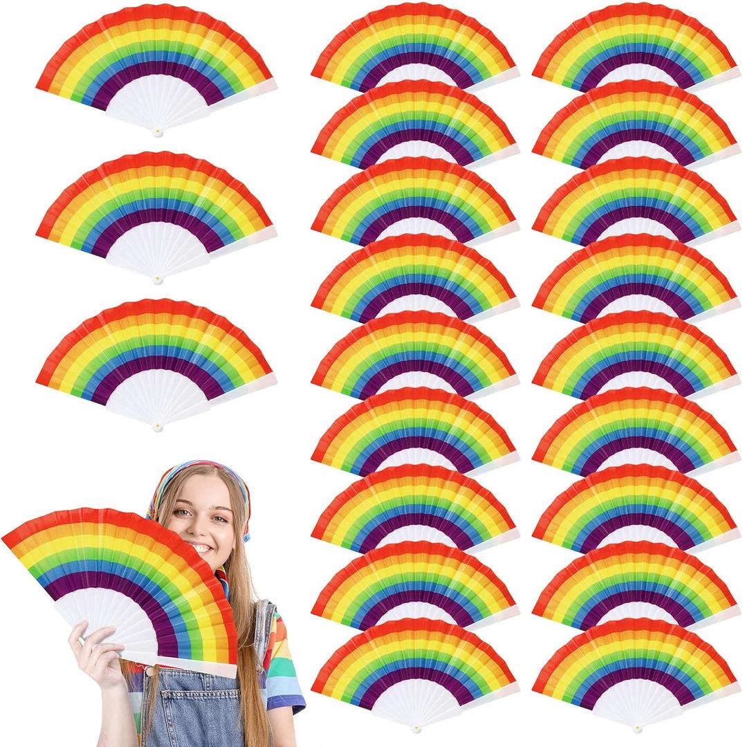 Panelee 48 Pcs Rainbow Hand Fans Portable Folding Pride Handheld Fans Plastic Colorful Pride Decorative for Women Men Gay Party Supplies Music Festival Dance Events(Rainbow Style)