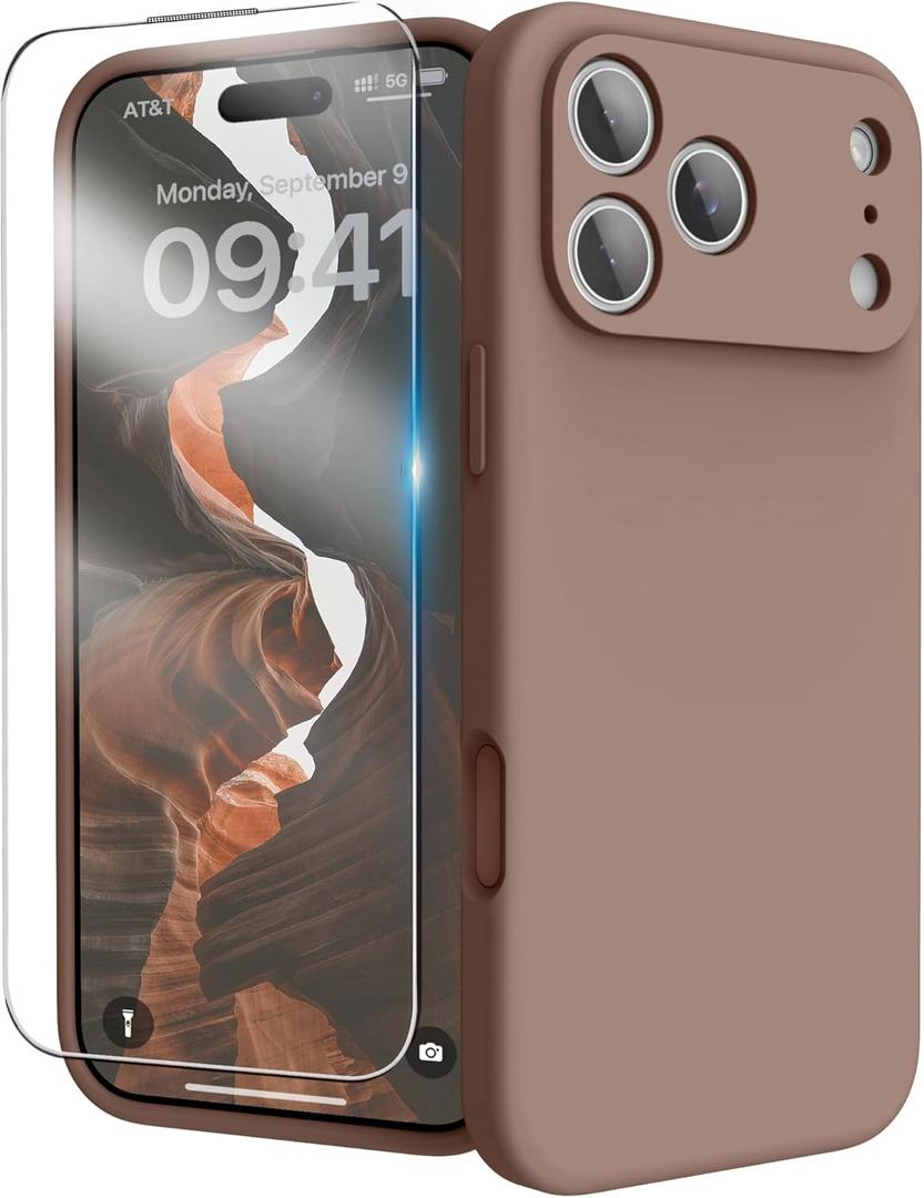 For iPhone 17 Pro Max Case, Liquid Silicone Cover with Camera Protection Anti-Scratch Soft Microfiber Lining Shockproof Protective Phone Case for iPhone 17 Pro Max 6.9", Light Brown