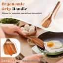 2Pcs Wooden Spatula, Acacia Solid & Slotted Turner Spatula Set, Long Handle Flat Frying Spatulas, Ideal Kitchen Gift for Mother and Grandma, Kitchen Utensils Set for Cooking, Frying, Baking