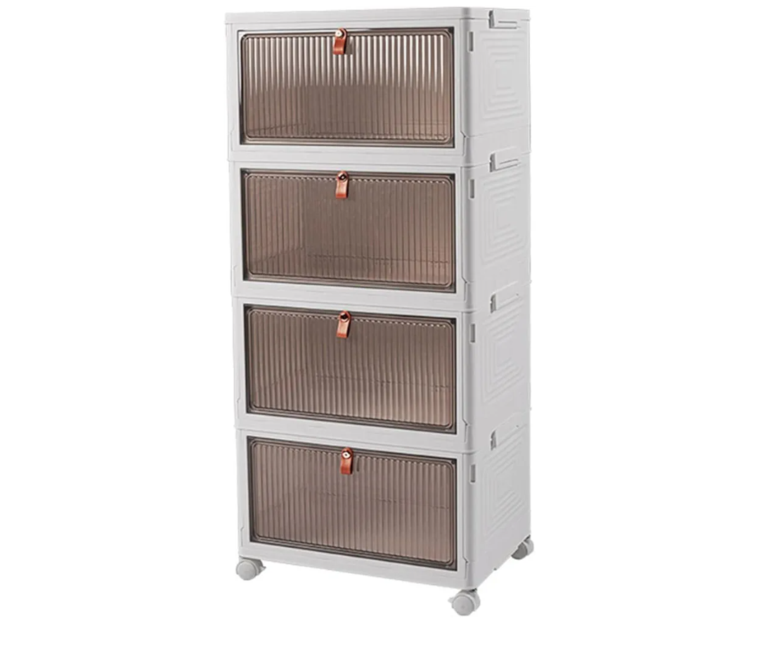 Plastic Storage Boxes with Lid Wheels - Space-Saving Collapsible Cabinet for Home Office Closet - Stackable Folding Organizer Cube - Convenient & Efficient Storage Solution(4)
