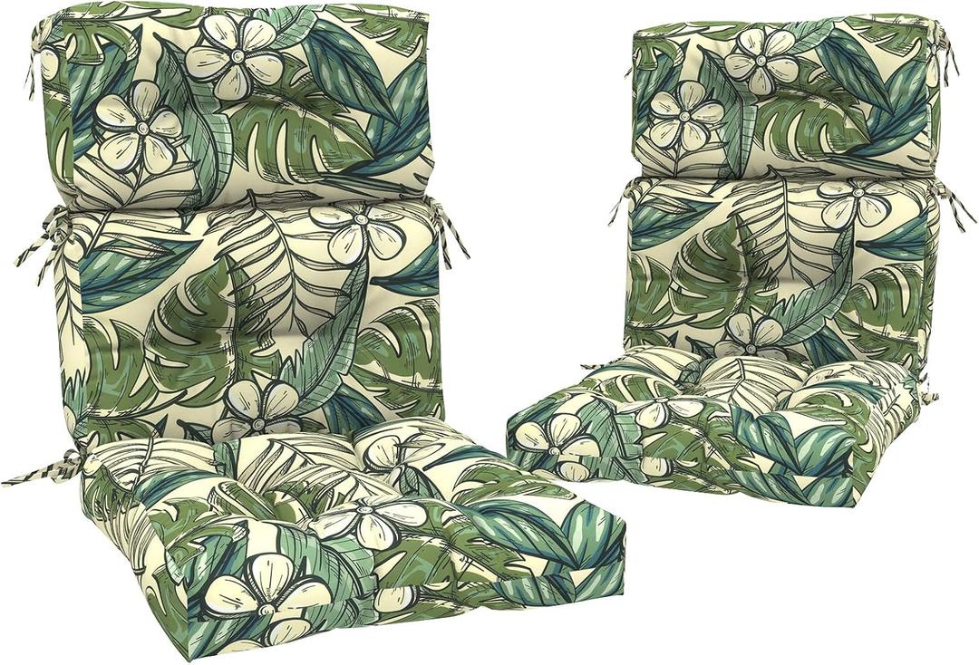 Outdoor High Back Chair Cushions Set of 2, Water-Resistant Chair Cushions for Patio Home Garden, Replacement Rocking Chair Cushion with tie 22" W x 20" D, Tropical Paradise