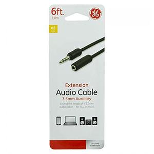 GE 6ft. 3.5mm Audio Cable Extension, Male-to-Female AUX Cord, Dual Shielded To Reduce Signal Loss, Great Aux Cable for Car, Smartphone, Tablet, Laptop, MP3 Player, Portable Speaker, Etc, Black, 33570
