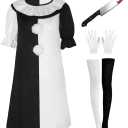Adult Clown Costume Jumpsuit Costume Horror Movie Halloween The Killer Clown Outfits (Small, Black, White)