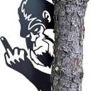 Vividhugy 2025 New Bigfoot Metal Art Showing Middle Finger: Bigfoot Sign Yard Decor Sneaky Sasquatch Statue Big Foot Flipping Off Tree Faces Decoration Decorative Signage Cutout Posters (M 15"×20")