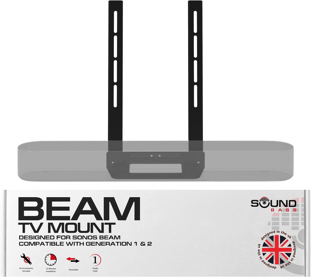 Sound Bass Beam TV Mount, Compatible with Generation 1 & 2 Sonos Beam Mounting Bracket for TV, Black, Full Hardware Kit Included, Beam Soundbar
