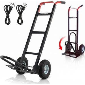 600 LBS Aluminum Hand Truck, Heavy Duty Dolly Cart with 10" Pneumatic Tires | 51" Tall Ergonomic Handle, Large Base Plate & 2 Bungee Cords, for Moving Appliances, Furniture, Warehouse & Home