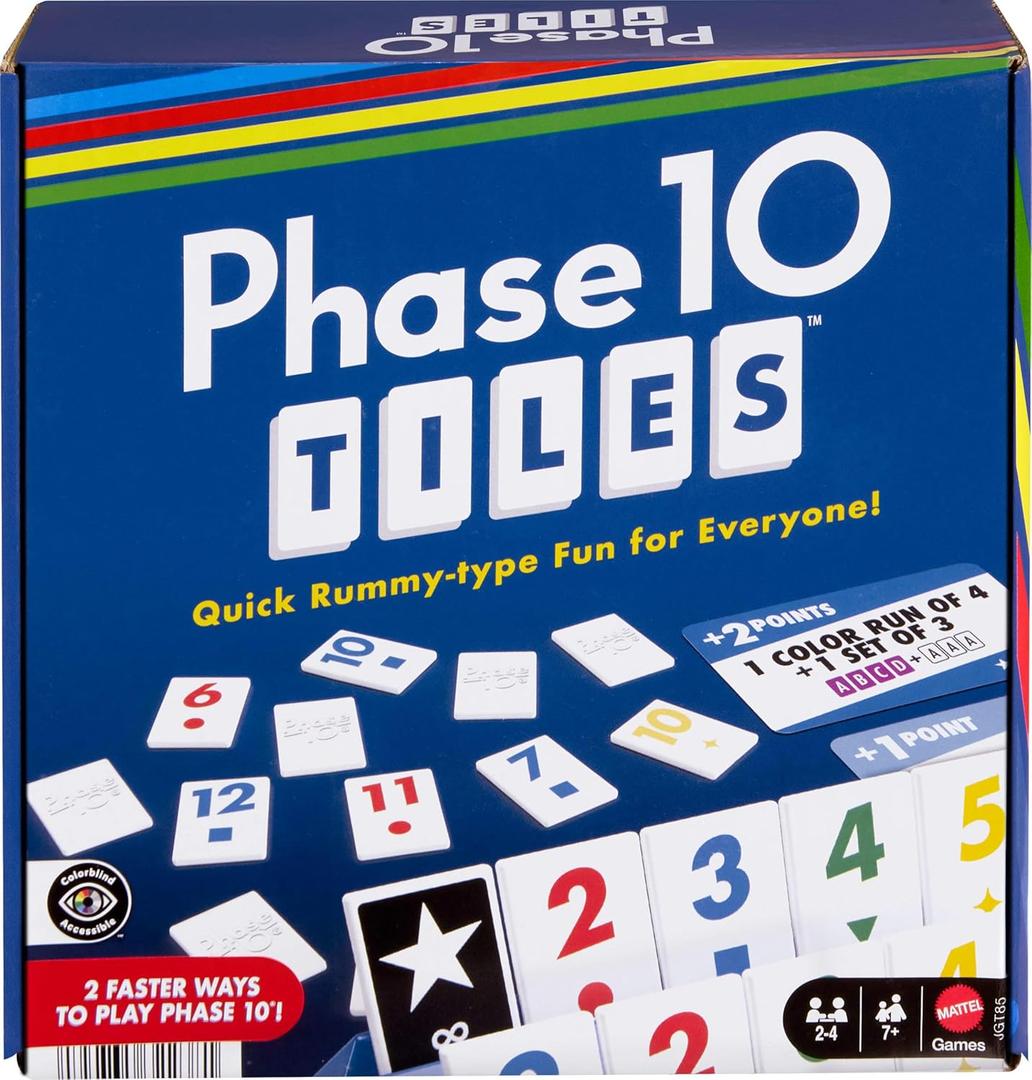 Mattel Games Phase 10 Tiles Game, Quick Family Rummy-Type Play with 32 Cards Featuring Unique Phases and Two Ways to Play, for 2-6 Players